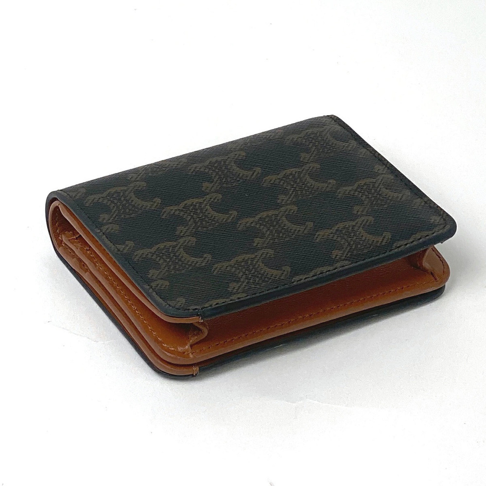 Celine Billfold fold Wallet Bi Wallet Canvas Brown Compact Triomphe Brown